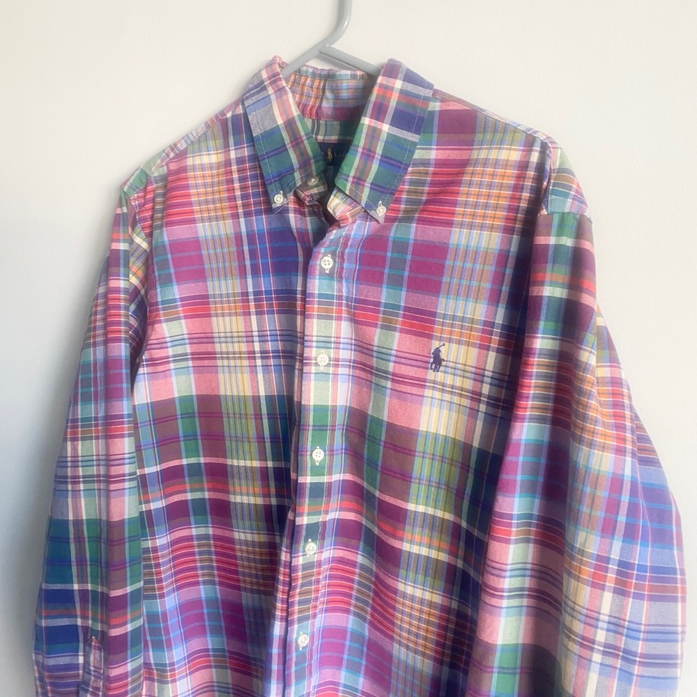 Polo Ralph Lauren Mens Multicolor Plaid Cotton Button Down Oxford Shirt Large